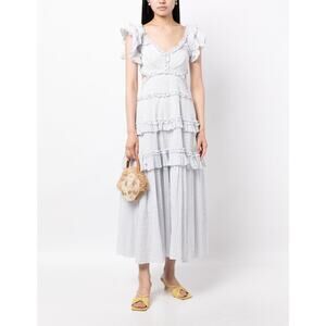 Needle & Thread white & blue broderie-anglaise organic cotton maxi dress 0 / XS